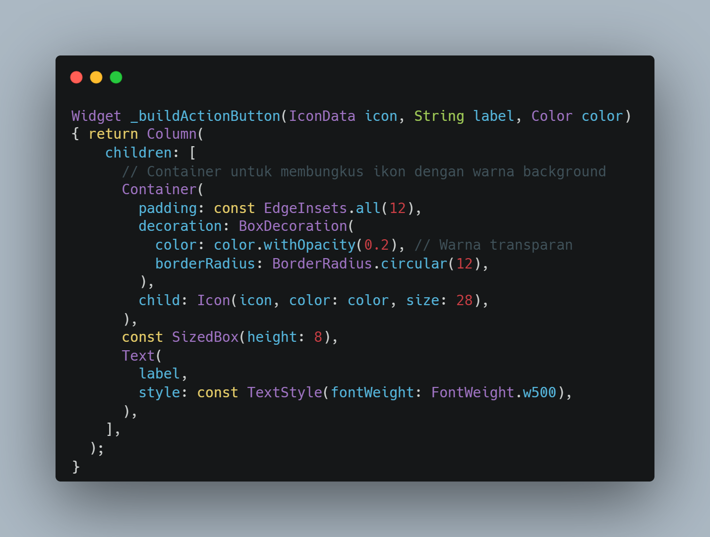 Kode Program: ActionButtonsWidget (Row)