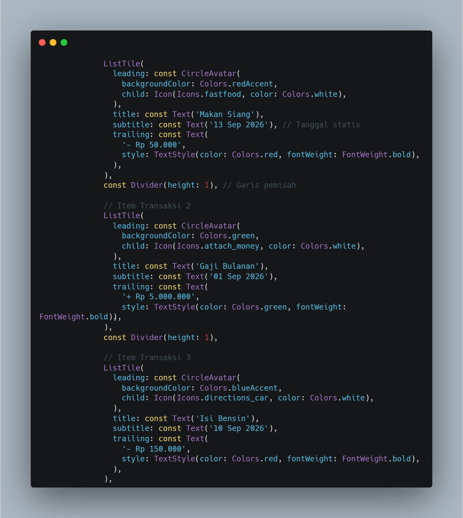 Kode Program: Pewarnaan Trailing Text pada ListTile