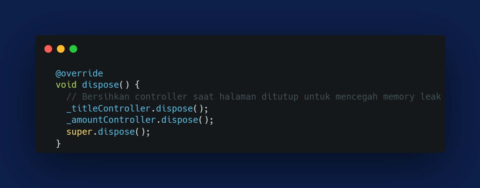 Kode Program: Method dispose()