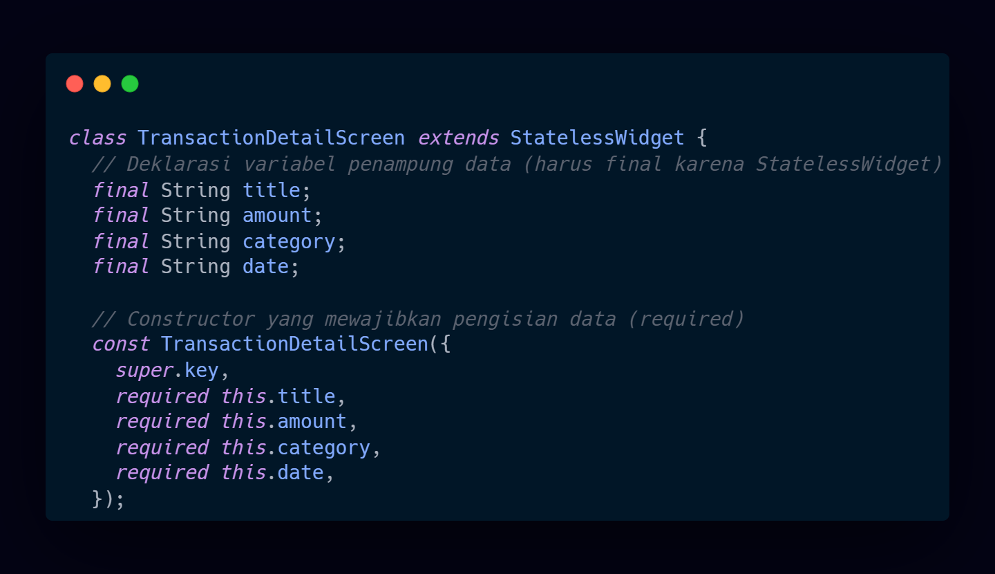Kode Program: Variabel dan Constructor TransactionDetailScreen