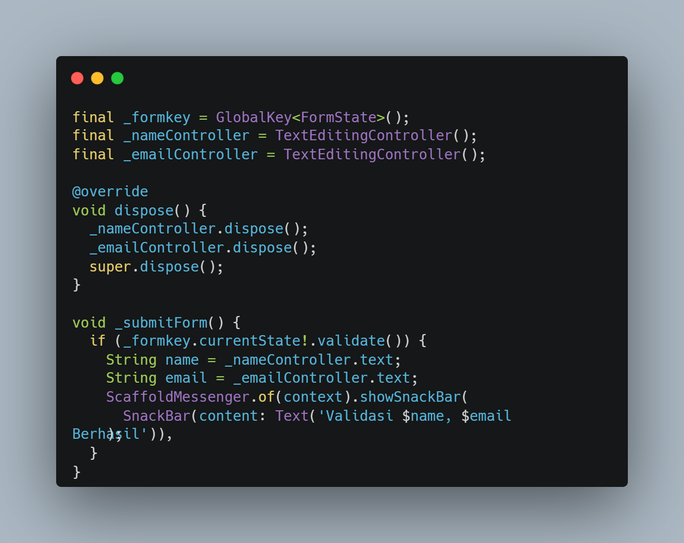  Kode Program: GlobalKey, Controller, dan Method _submitForm