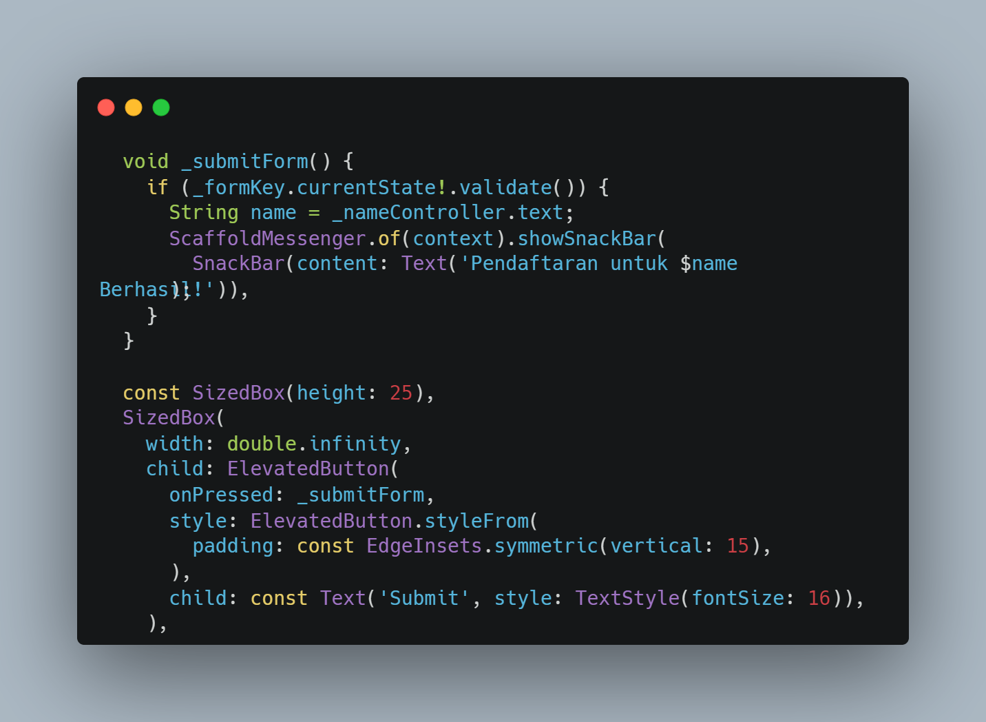  Kode Program: Method _submitForm dan Pemasangannya pada Tombol Submit