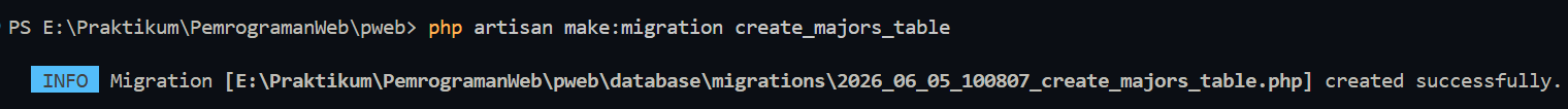 Screenshot Perintah Migration Majors