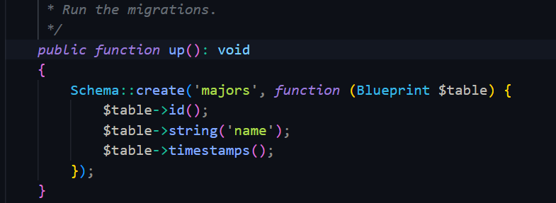 Screenshot Kode Migration Majors