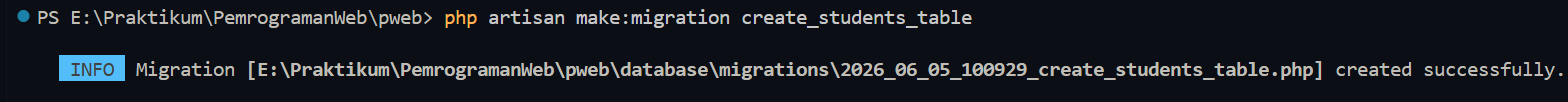 Screenshot Perintah Migration Students