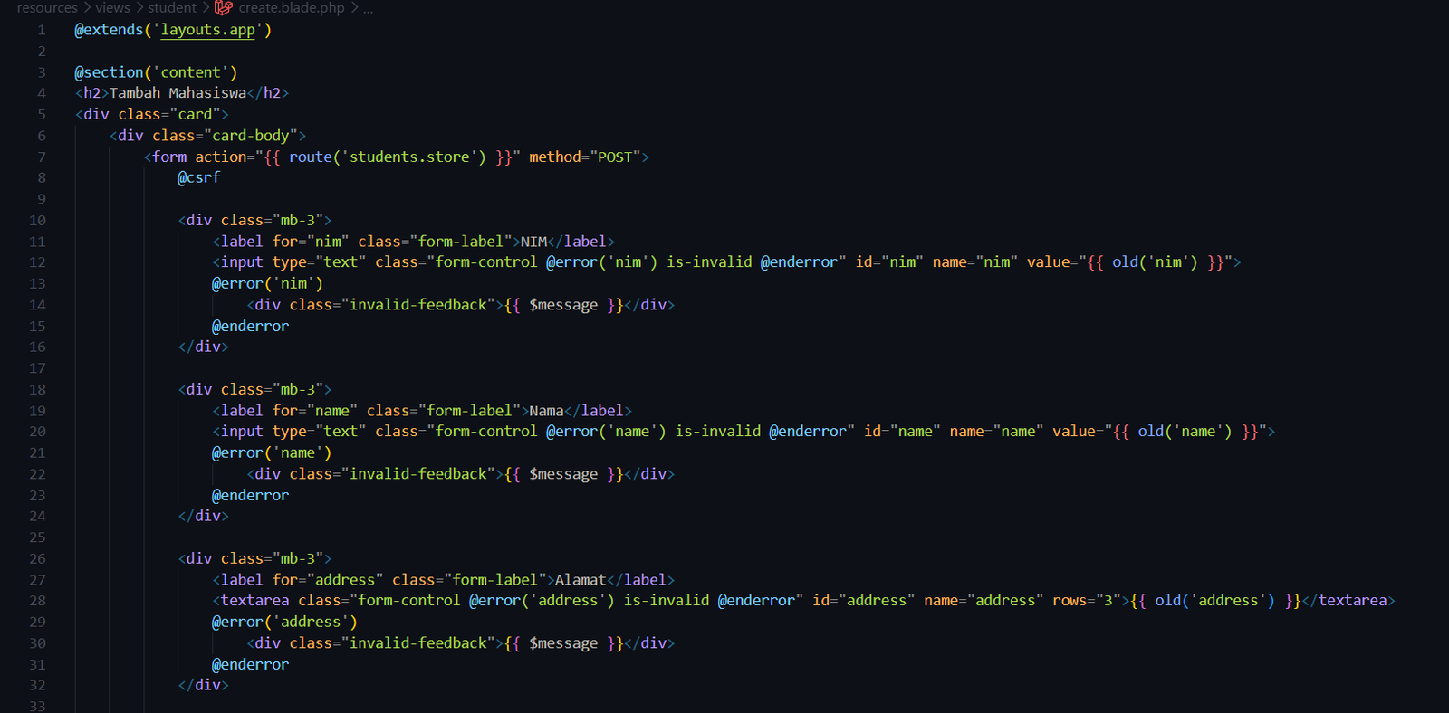 Kode View Create