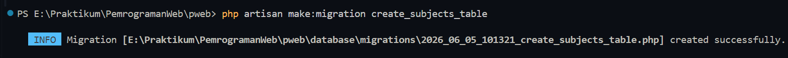 Screenshot Perintah Migration Subjects