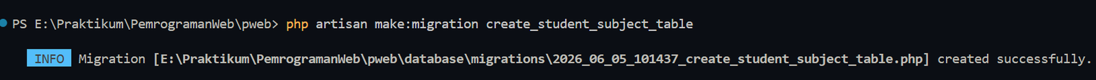 Screenshot Perintah Migration Pivot